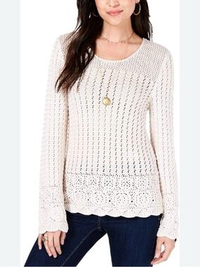 Style & Co Women's Crochet Pullover Sweater, Size M in River Rock (Beige),NWOT